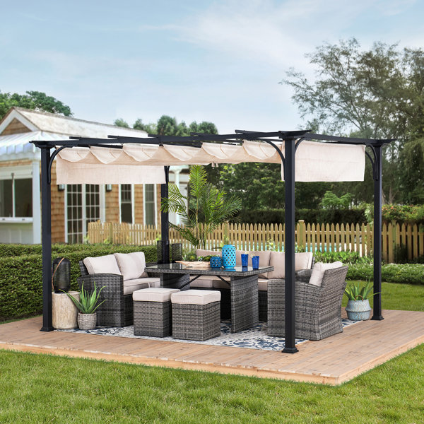 17/o - Finance Sunjoy Outdoor Pergola 9 X 12 Ft. Patio Black Steel
